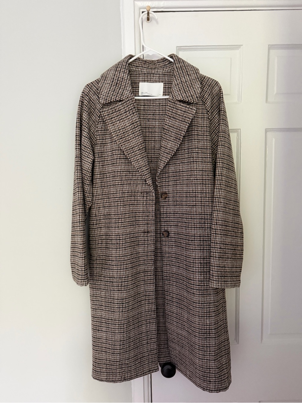 Oak & Fort Classic Houndstooth Long Women's Coat - Brown/Black